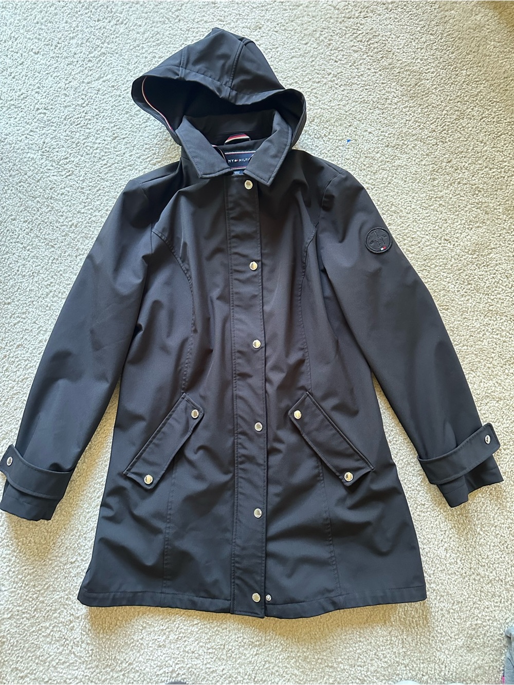 Tommy Hilfiger Black Hooded Trench Coat